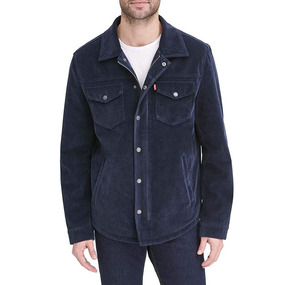 Levi's men jacket coat shirt LM9RS274 water resistant blue faux suede S $180